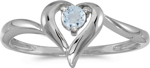 Image of 14k White Gold Round Aquamarine Heart Ring (CM-RM1588XW-03)