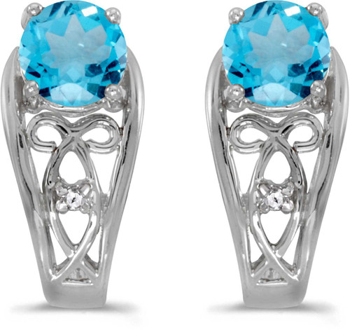 Image of 14k White Gold Round Blue Topaz And Diamond Earrings