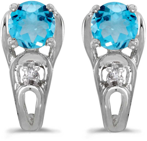 Image of 14k White Gold Round Blue Topaz And Diamond Earrings (CM-E2583XW-12)