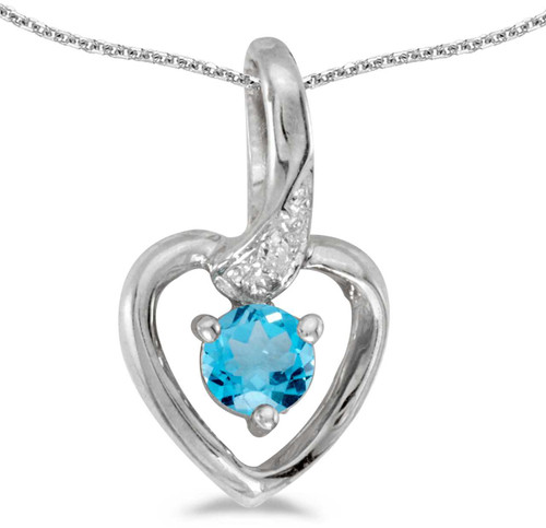 Image of 14k White Gold Round Blue Topaz And Diamond Heart Pendant (Chain NOT included)