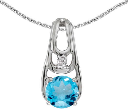 Image of 14k White Gold Round Blue Topaz And Diamond Pendant (Chain NOT included) (CM-P2583XW-12)