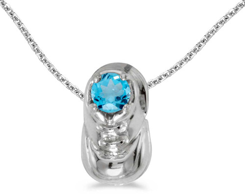 Image of 14k White Gold Round Blue Topaz Baby Bootie Pendant (Chain NOT included)