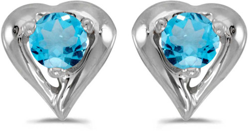 Image of 14k White Gold Round Blue Topaz Heart Stud Earrings
