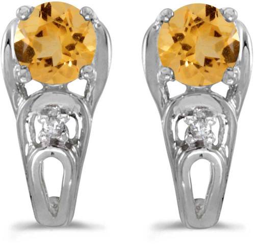 Image of 14k White Gold Round Citrine And Diamond Earrings (CM-E2583XW-11)
