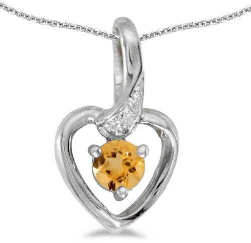 Image of 14k White Gold Round Citrine And Diamond Heart Pendant (Chain NOT included)