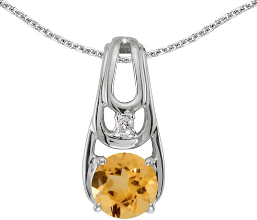 Image of 14k White Gold Round Citrine And Diamond Pendant (Chain NOT included) (CM-P2583XW-11)