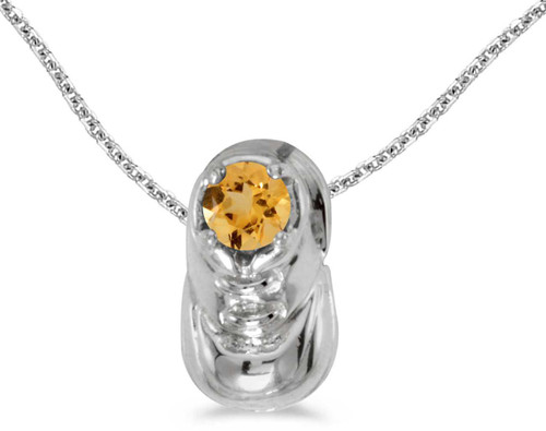 Image of 14k White Gold Round Citrine Baby Bootie Pendant (Chain NOT included)