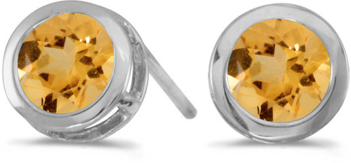 Image of 14k White Gold Round Citrine Bezel Stud Earrings
