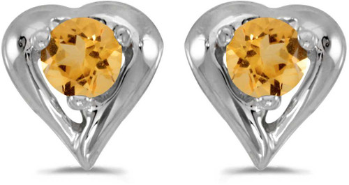 Image of 14k White Gold Round Citrine Heart Stud Earrings