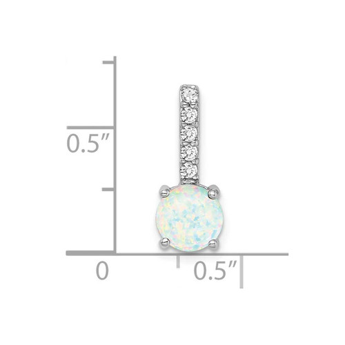 Image of 14K White Gold Round Created Opal & Diamond Pendant