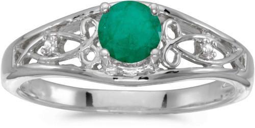 Image of 14k White Gold Round Emerald And Diamond Ring (CM-RM2587XW-05)