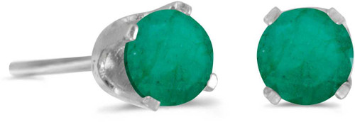 Image of 14k White Gold Round Emerald Stud Earrings (CM-E1412XW-05)