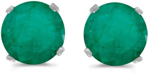 Image of 14k White Gold Round Emerald Stud Earrings (CM-E1471XW-05)