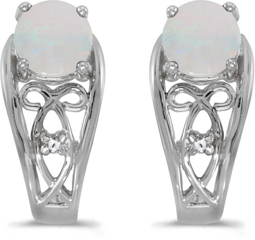 Image of 14k White Gold Round Opal And Diamond Earrings