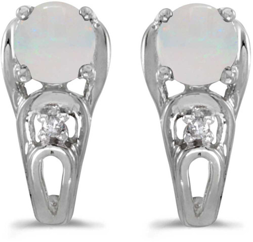 Image of 14k White Gold Round Opal And Diamond Earrings (CM-E2583XW-10)