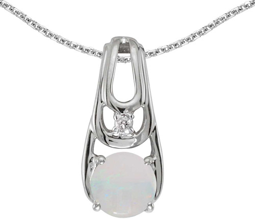 Image of 14k White Gold Round Opal And Diamond Pendant (Chain NOT included) (CM-P2583XW-10)