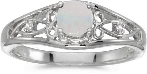 14k White Gold Round Opal And Diamond Ring (CM-RM2587XW-10)