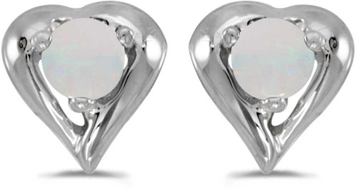 Image of 14k White Gold Round Opal Heart Stud Earrings