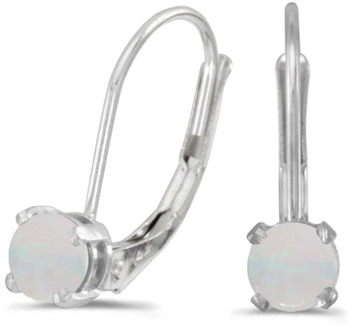 Image of 14K White Gold Round Opal Lever-back Earrings