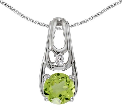Image of 14k White Gold Round Peridot And Diamond Pendant (Chain NOT included) (CM-P2583XW-08)