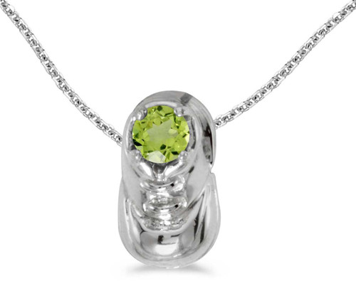 Image of 14k White Gold Round Peridot Baby Bootie Pendant (Chain NOT included)