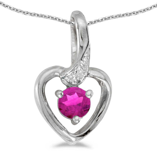 Image of 14k White Gold Round Pink Topaz And Diamond Heart Pendant (Chain NOT included)