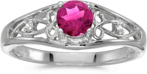 Image of 14k White Gold Round Pink Topaz And Diamond Ring (CM-RM2587XW-PT)