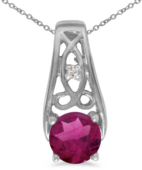 Image of 14k White Gold Round Rhodolite Garnet And Diamond Pendant (Chain NOT included)
