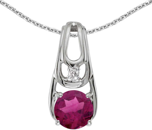 Image of 14k White Gold Round Rhodolite Garnet And Diamond Pendant (Chain NOT included) (CM-P2583XW-RG)