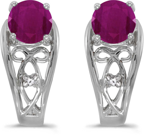 Image of 14k White Gold Round Ruby And Diamond Earrings
