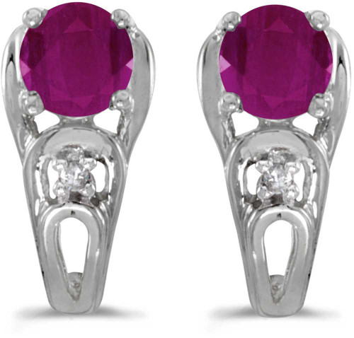Image of 14k White Gold Round Ruby And Diamond Earrings (CM-E2583XW-07)