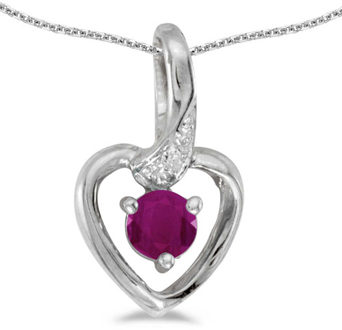 Image of 14k White Gold Round Ruby And Diamond Heart Pendant (Chain NOT included)