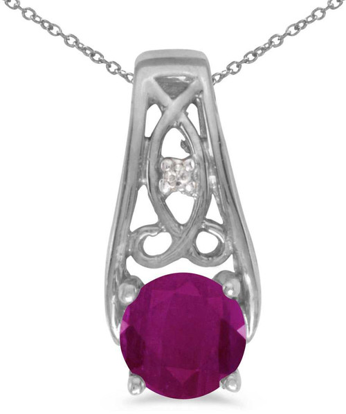Image of 14k White Gold Round Ruby And Diamond Pendant (Chain NOT included)