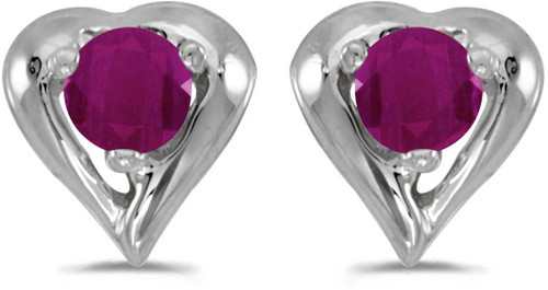 Image of 14k White Gold Round Ruby Heart Stud Earrings
