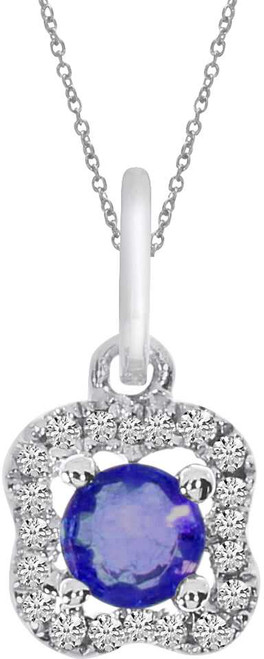 Image of 14K White Gold Round Sapphire & Diamond Pendant (Chain NOT included) P3382W-09