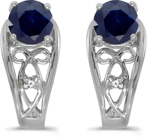 Image of 14k White Gold Round Sapphire And Diamond Earrings