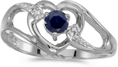 Image of 14k White Gold Round Sapphire And Diamond Heart Ring (CM-RM1336XW-09)