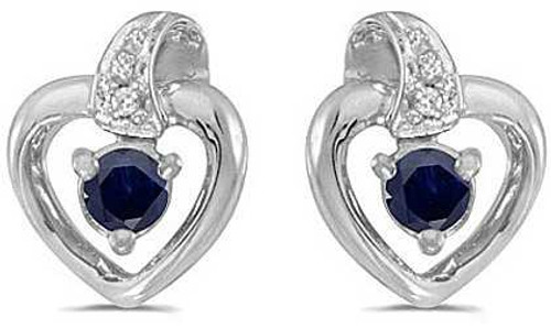 Image of 14k White Gold Round Sapphire And Diamond Heart Stud Earrings