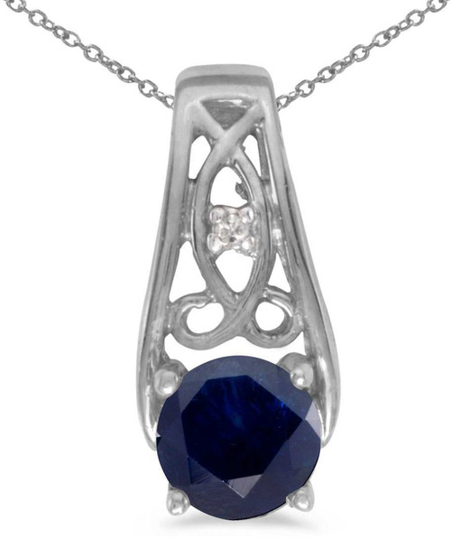Image of 14k White Gold Round Sapphire And Diamond Pendant (Chain NOT included)