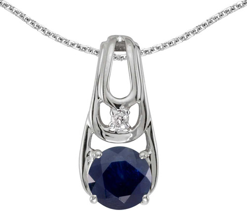 Image of 14k White Gold Round Sapphire And Diamond Pendant (Chain NOT included) (CM-P2583XW-09)