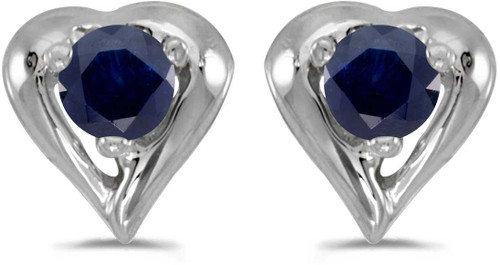 Image of 14k White Gold Round Sapphire Heart Stud Earrings