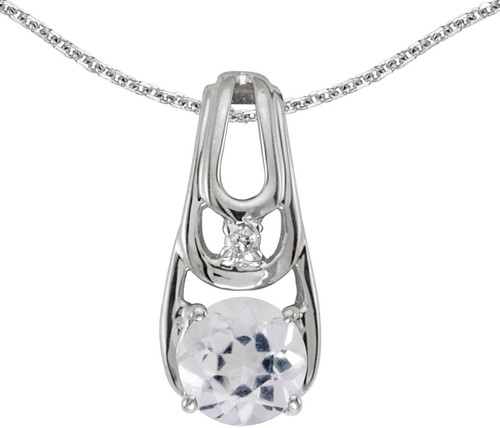 Image of 14k White Gold Round White Topaz And Diamond Pendant (Chain NOT included)