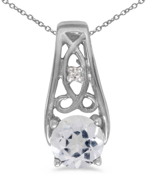 Image of 14k White Gold Round White Topaz And Diamond Pendant (Chain NOT included) (CM-P2587XW-04)