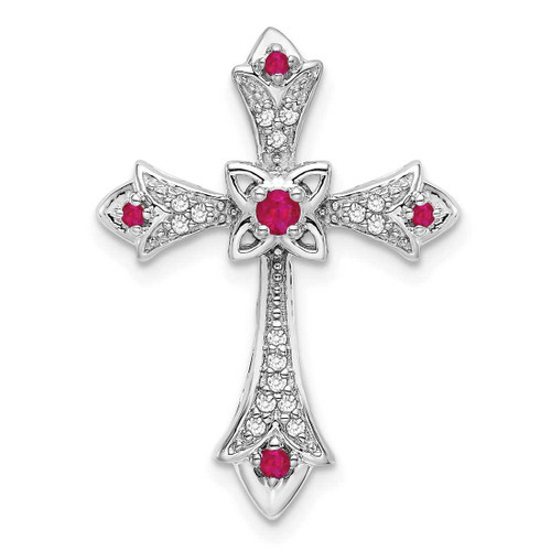 Image of 14k White Gold Ruby and Diamond Fleur de Lis Cross Slide Pendant