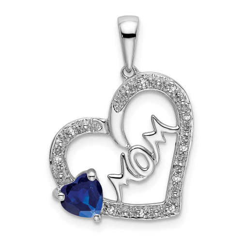 Image of 14k White Gold Sapphire and Diamond Mom Heart Pendant