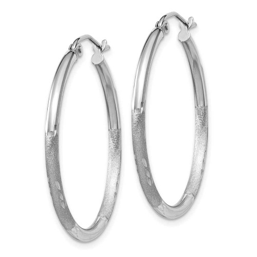 Image of 30mm 14K White Gold Satin & Shiny-Cut 2mm Round Hoop Earrings TC196