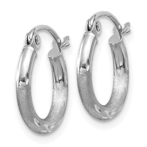 Image of 13mm 14K White Gold Satin & Shiny-Cut 2mm Round Hoop Earrings TC200