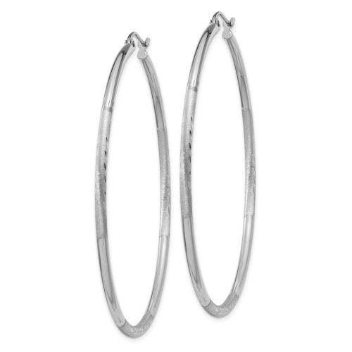 Image of 55mm 14K White Gold Satin & Shiny-Cut 2mm Round Hoop Earrings TC204