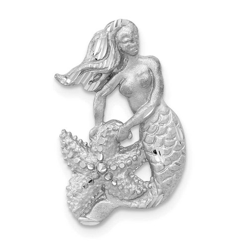 Image of 14K White Gold Satin & Shiny-Cut Mermaid Slide Pendant