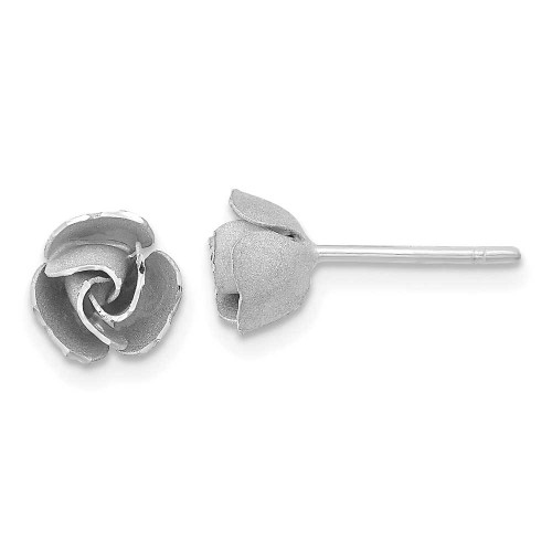 Image of 7mm 14K White Gold Satin Finish Shiny-Cut Rose Flower Stud Earrings